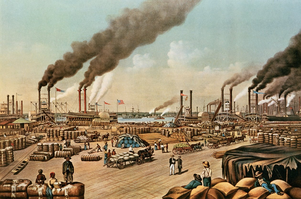 The Levee – New Orleans, 1884 alkotó: N. and Ives, J.M. Currier