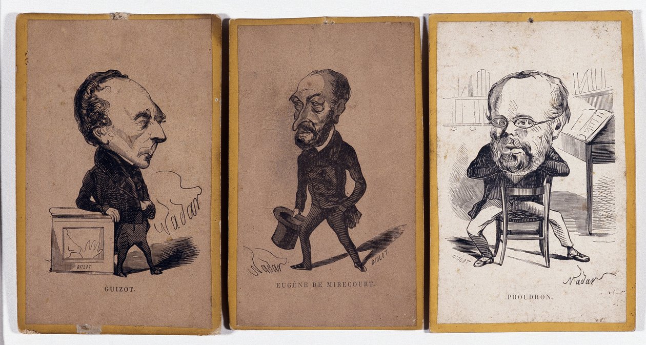 3 Portrédíj (portré vád): Francois Pierre Guillaume Guizot (1787-1874), francia történész és politikus, Charles Jean-Baptiste (Jean Baptiste) Jacquot dit Eugene de Mirecourt (1812-1880), francia újságíró és író, valamint Pierre -Joseph Proudhon alkotó: Nadar