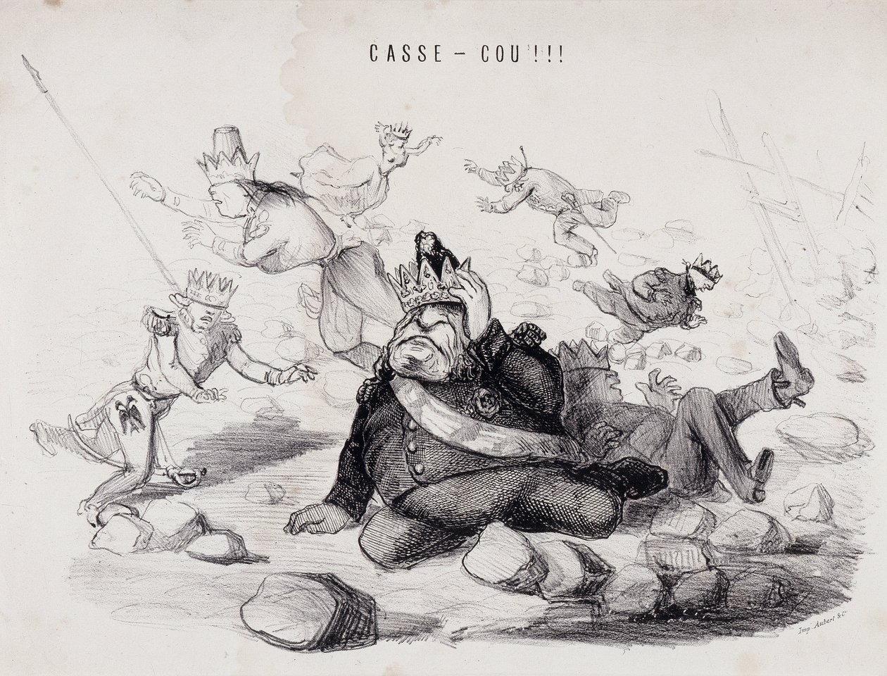 Dareneck!!! (Nyaktörés). Gabriel Aubert litográfiája, párizsi nyomdász, a „La Caricature” című újság kiadója alkotó: Nadar