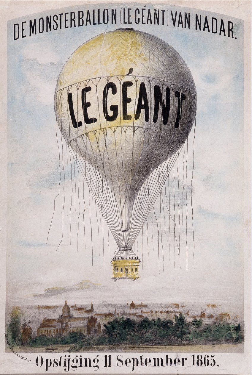 De Monsterballon (Le Giant) van Nadar Opstijging 1865. szeptember 11. Holland reklám az „Óriás” bál letekeréséhez szeptember 11-én alkotó: Nadar