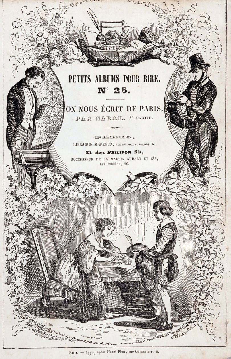 Frontispice „Kis albumok nevetésre, 25. szám. Párizsból írtak nekünk. Második rész”, 1850 (metszet) alkotó: Nadar