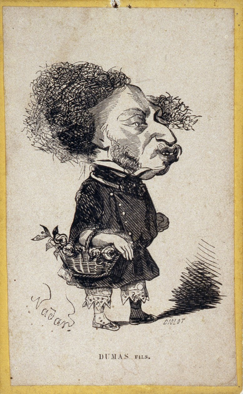 Alexandre Dumas Jr. (1824-1895) francia író portréfeltöltése (portré-töltés). Gaspard Felix Tournachon rajzfilmje Felix Nadarban (1820-1910). alkotó: Nadar