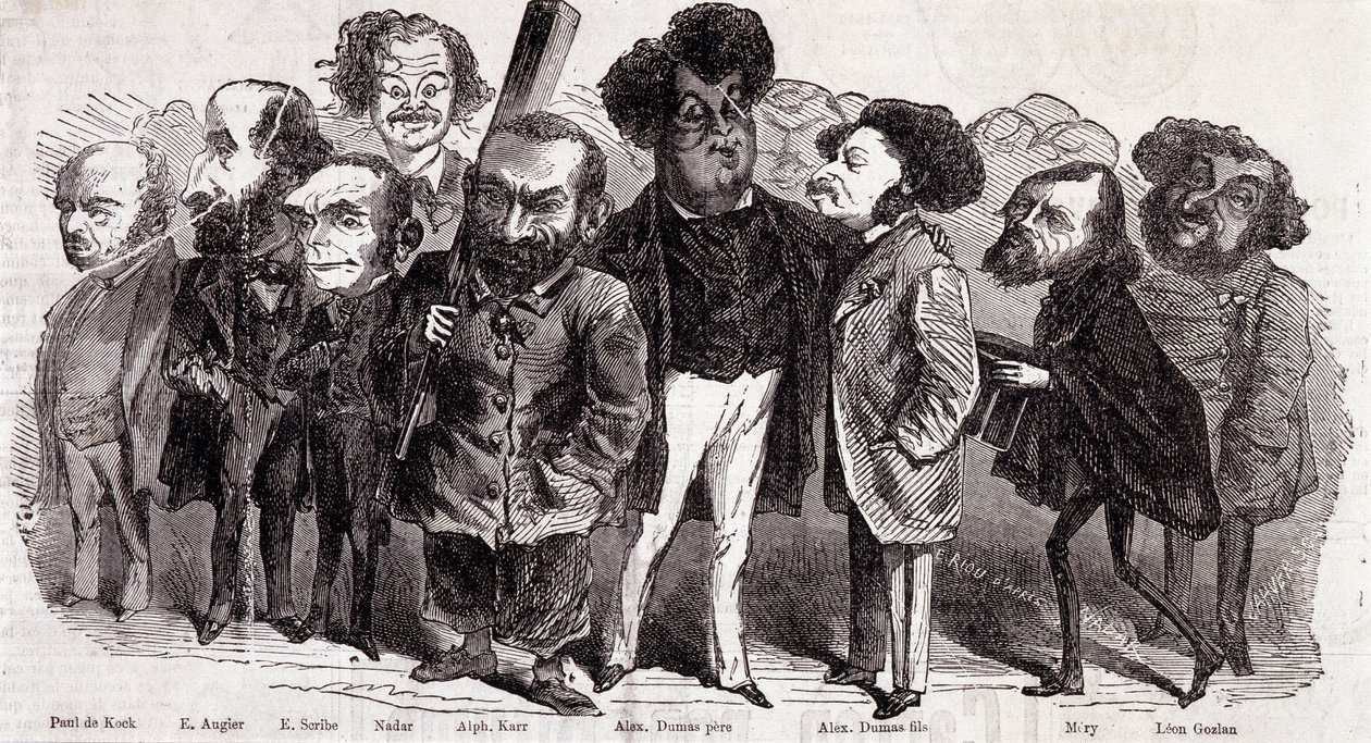 Paul de Kock (1793-1871), Emile Augier (1820-1889), Eugene Scribe (1791-1861), Felix Nadar, Alphonse Karr (1808-1890), Alexandre Dumas apja (1802-1870) és Alexandre Dumas írói portréi ifj. (1824-1895), Joseph Mery (1798-1866) és Leon Gozan (1803-1). alkotó: Nadar