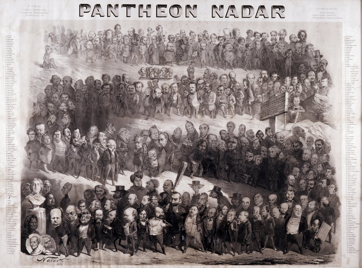 A Pantheon Nadar a 19. század nagy történelmi személyiségeit (szellemi és politikai személyiségeket) képviseli alkotó: Nadar