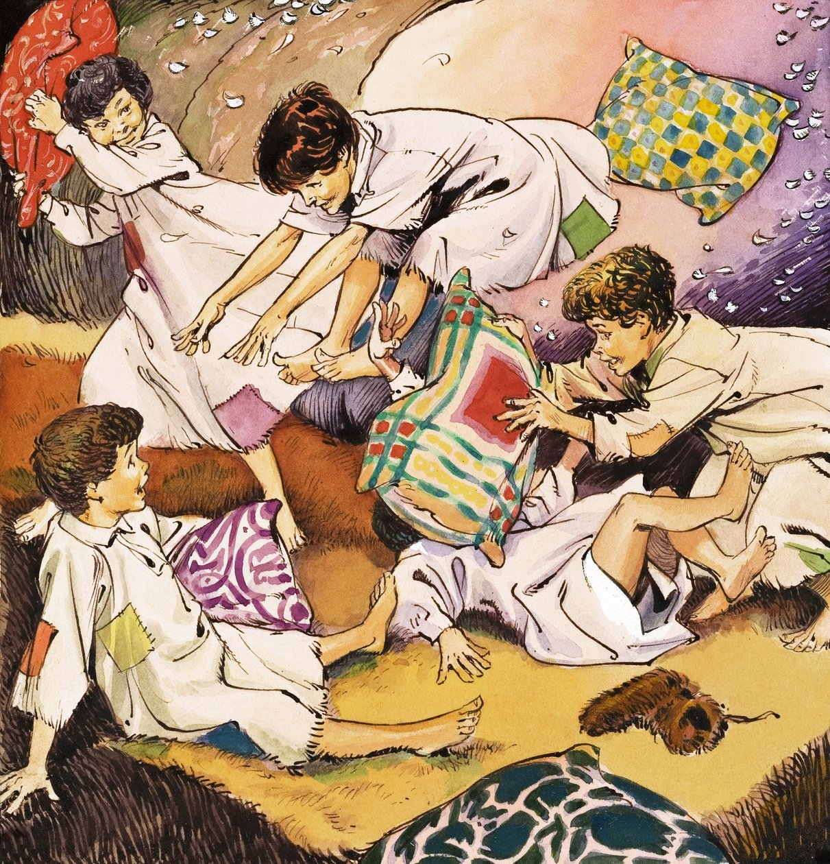 Párnacsata, illusztráció J.M. Barrie Pán Péter című művéből (gouache, papír) alkotó: Nadir Quinto