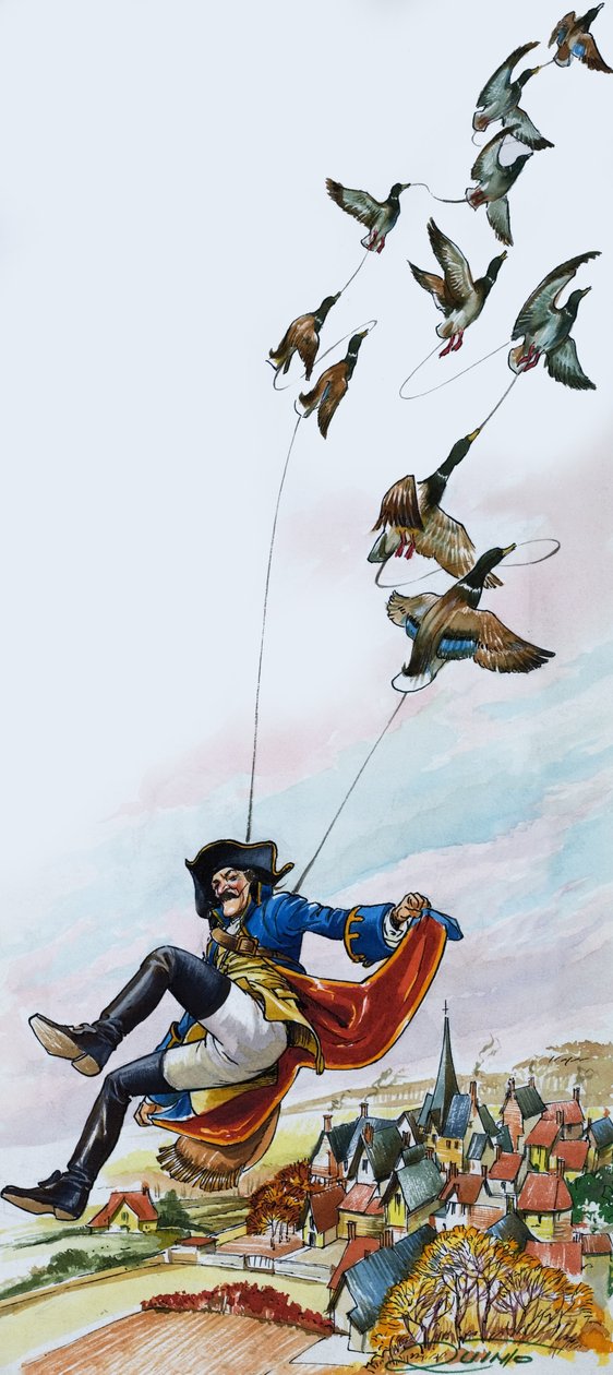 Münchhausen bárót elviszik a kacsák (gouache, papír) alkotó: Nadir Quinto