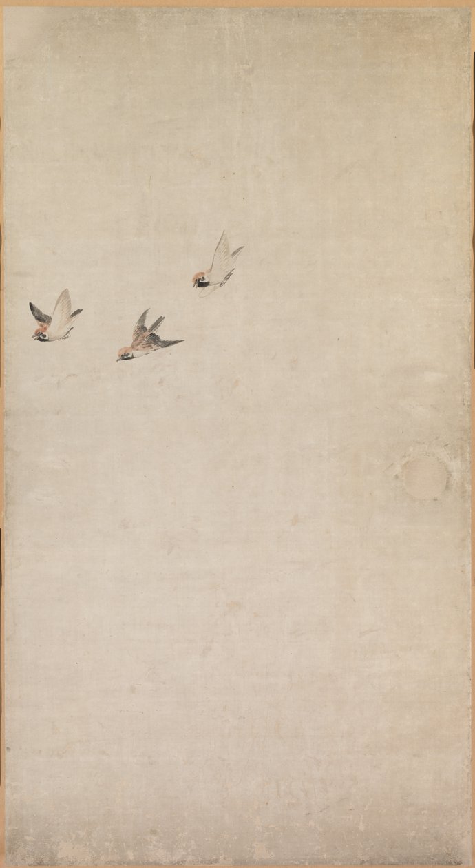 Kölyökkutyák, verebek és krizantémok, 1754-1799. alkotó: Nagasawa Rosetsu