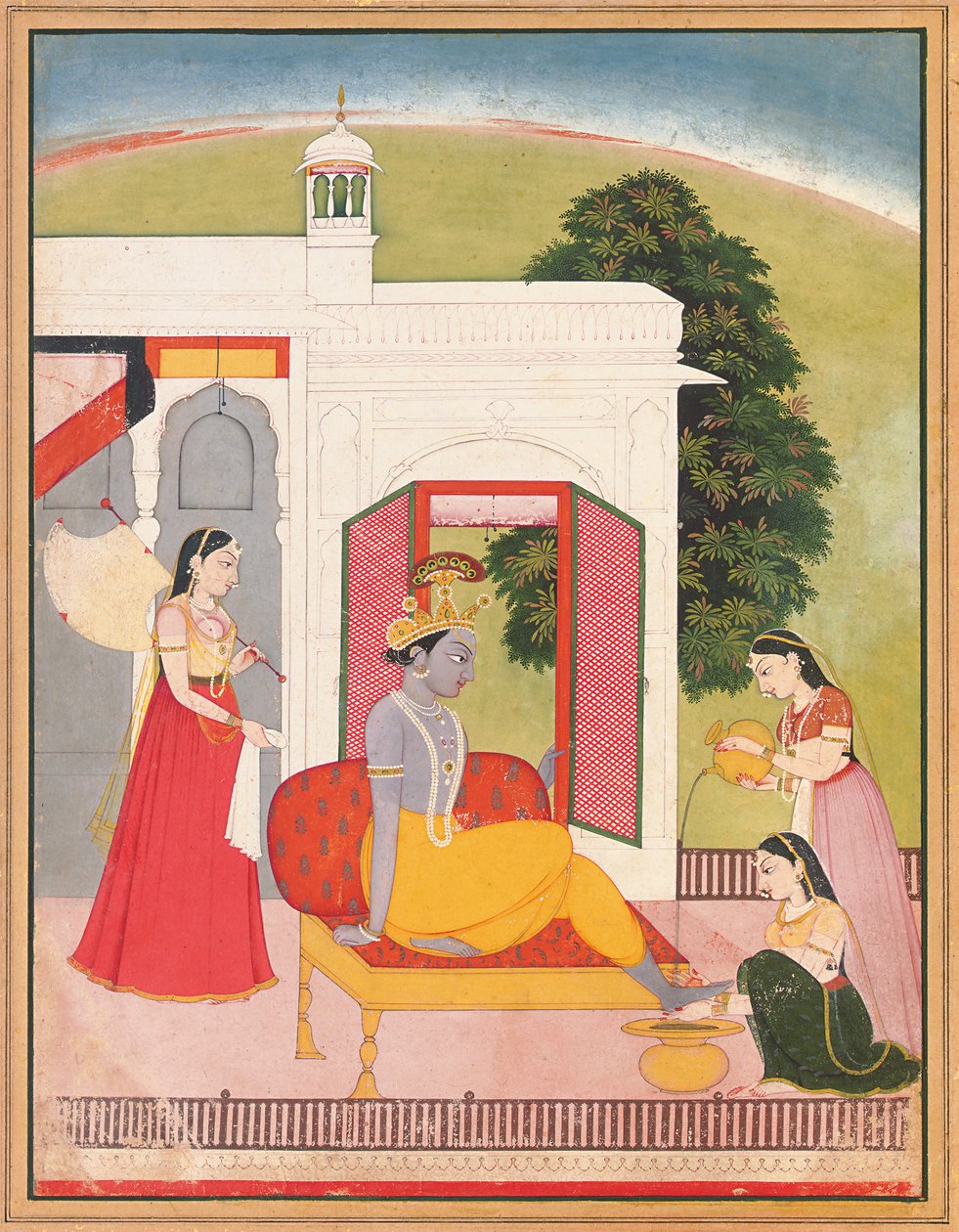 Krisna lábát szolgálólányok mosták meg, Punjab Hills, Basohli, 1780 körül alkotó: Nainsukh