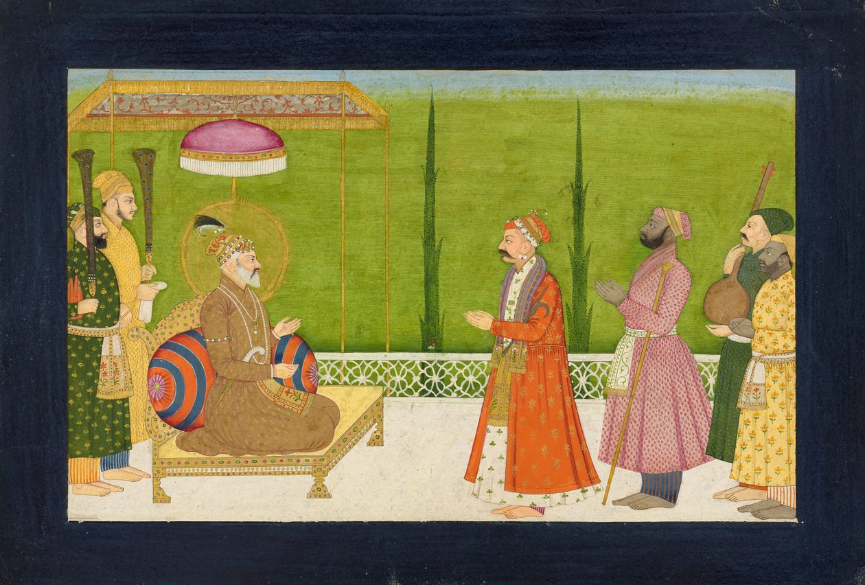 A költő Sundar Das Shah Jahan császár előtt, Folio az A Sundar Shringarból, Ka. 1750-1760. alkotó: Nainsukh