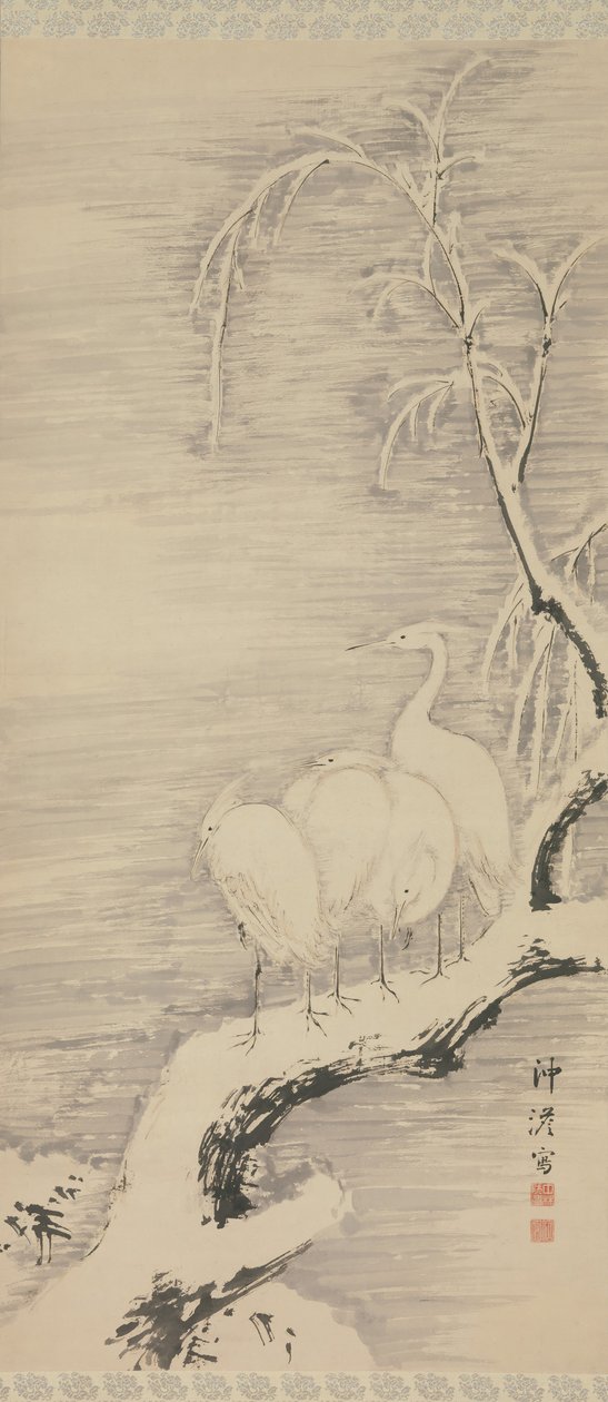 Gémek a hóban, kb. 1840. alkotó: Nakabayashi Chikuto