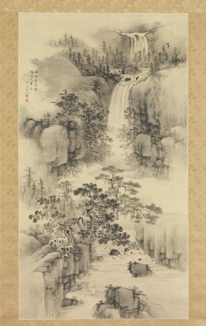 Táj vízeséssel, 1841. alkotó: Nakabayashi Chikuto