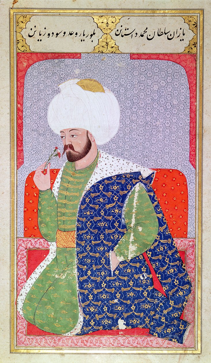 Ms Hazine.1563 II. Mehmed (1432-1481), a "Semailname" című műből, 1579 (tinta és arany levél pergamenre) alkotó: Nakkaş Osman