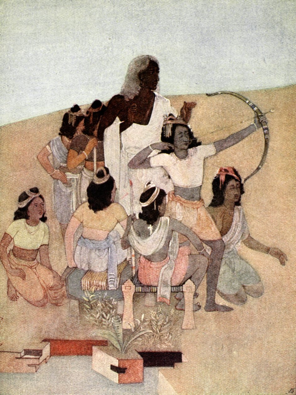 "A hercegek tárgyalása", 1913. alkotó: Nandalal Bose