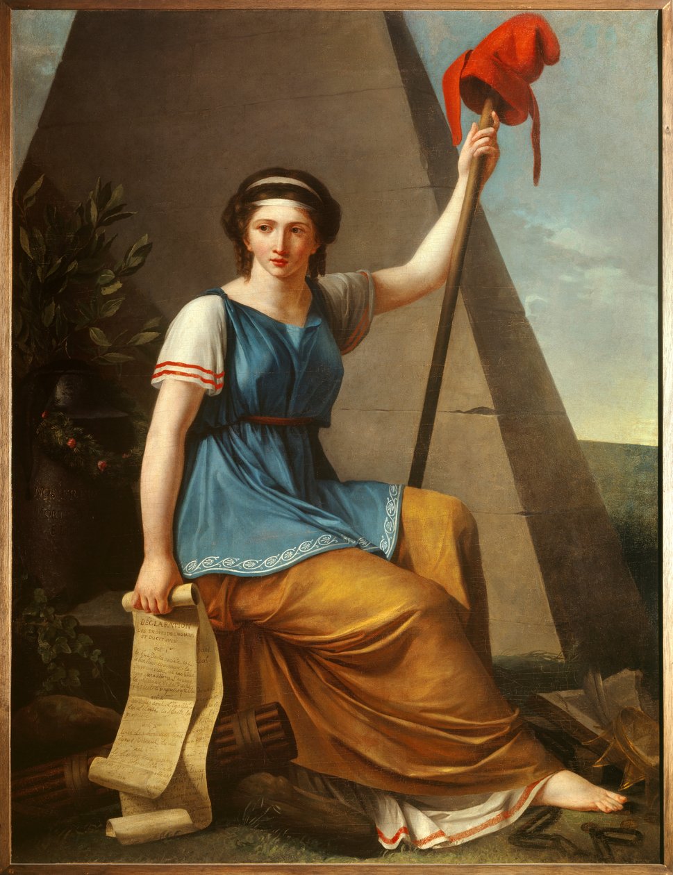 A Liberte Allegorie de la Liberte, mint fríg kalapos nő. Nanine Vallain festménye (1785-1810 között aktív) 1794 V. 1,28 x 0,97 m alkotó: Nanine Vallain