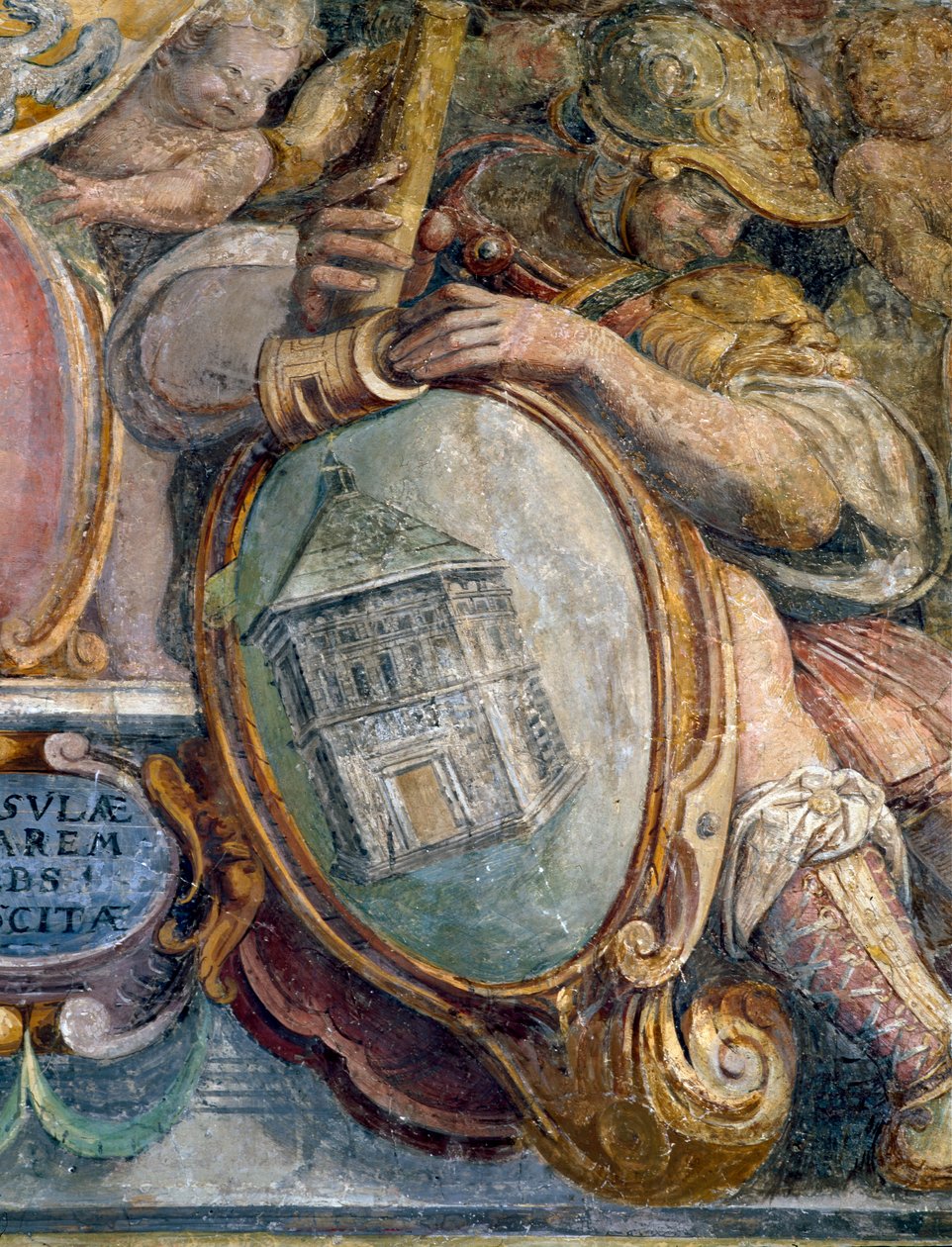 Hálószoba, Medici irányítása alatt álló városokat és épületeket ábrázoló fríz részlete, S. Giovanni keresztelőkápolna, Firenze, 1564-75 freskó alkotó: Bartolomeo Ammannati