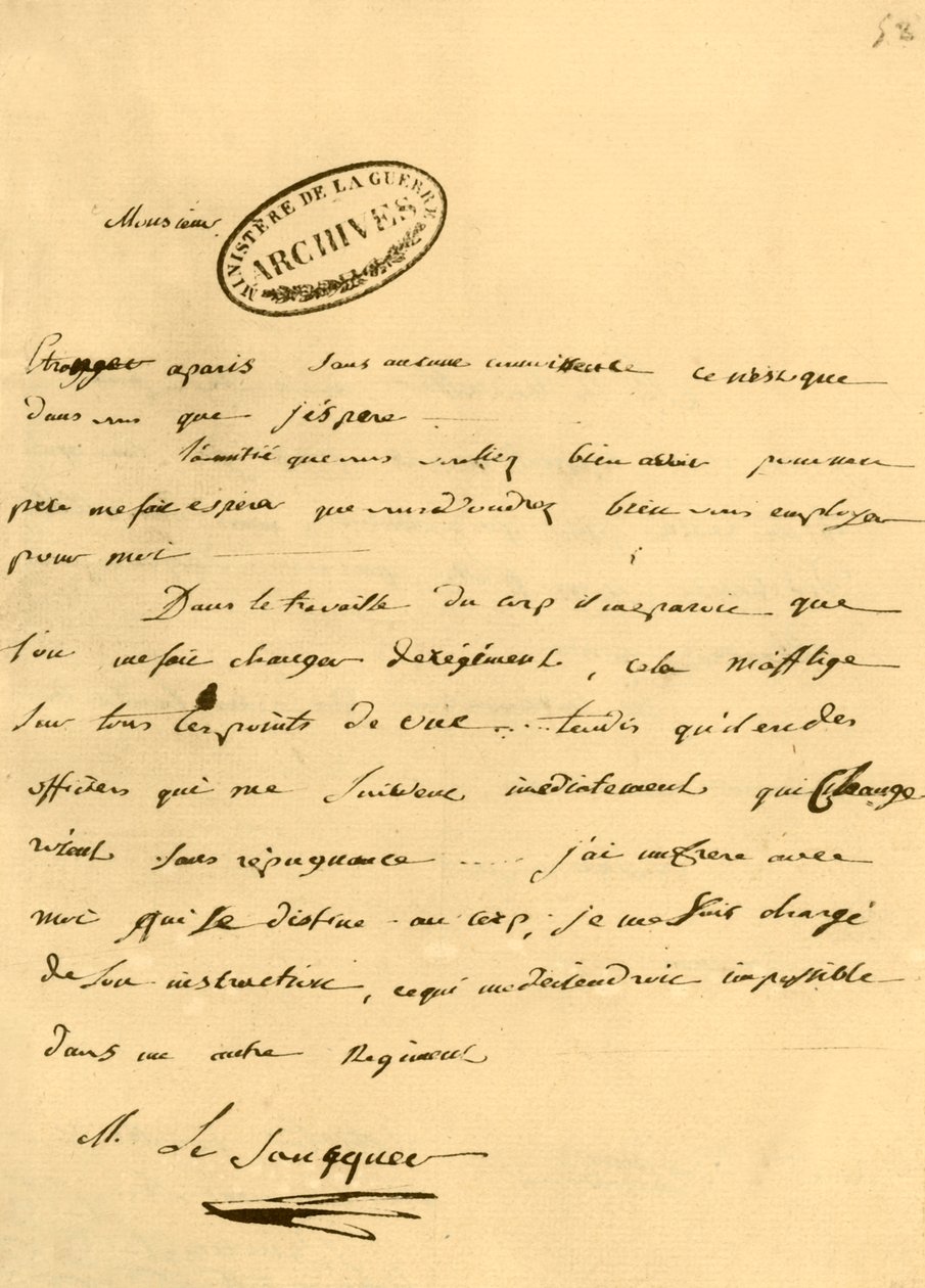 Napóleon levele Le Saucquer háborús hivatalnoknak, 1791. június 3., 1921. alkotó: Napoleon Bonaparte I