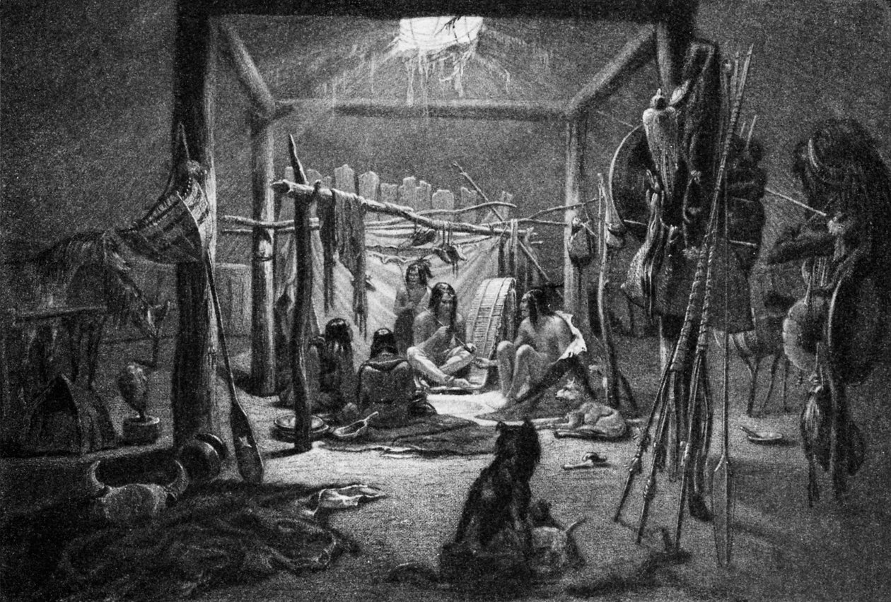 Mandan törzsfőnök kunyhója - (Belső) indián lakóház alkotó: Narcisse Edmond Joseph Desmadryl