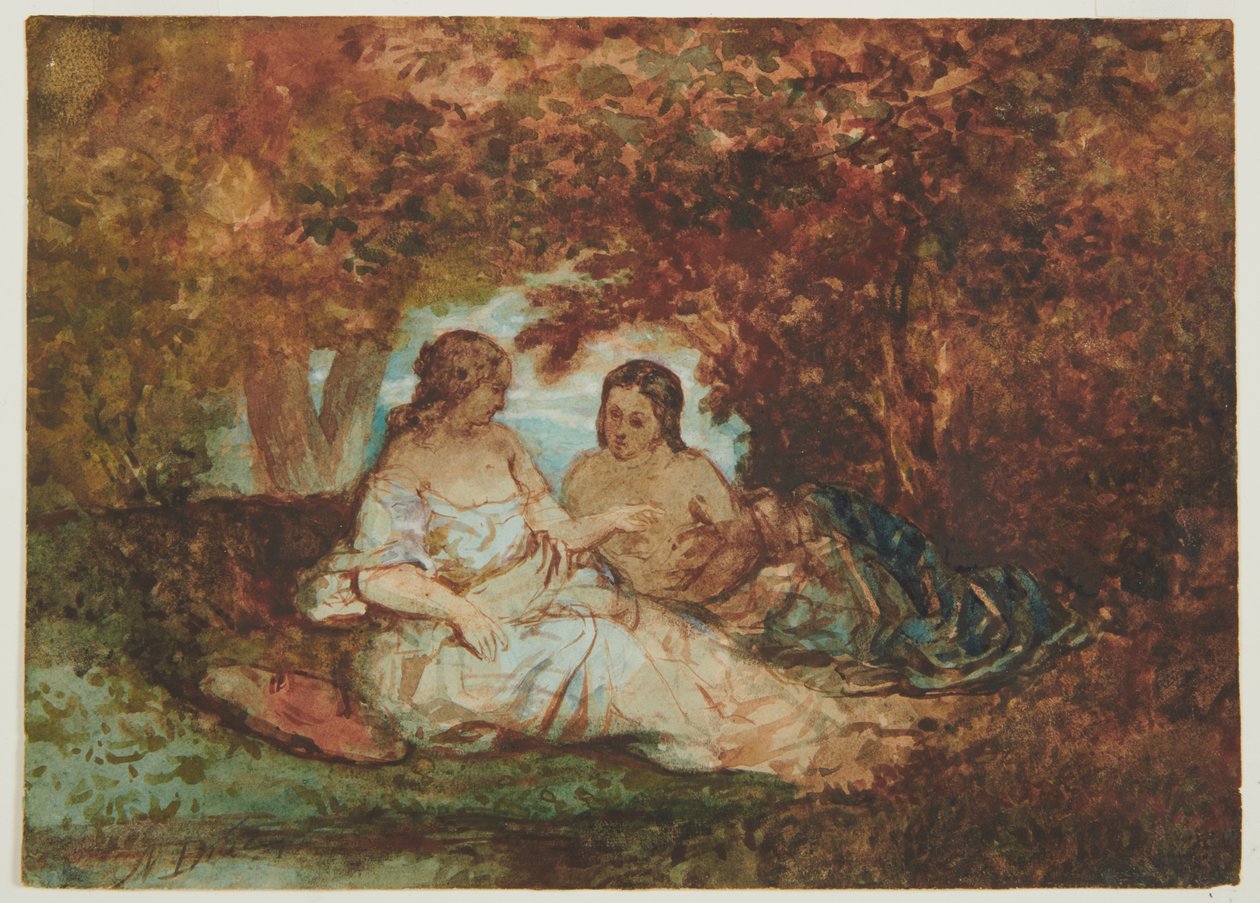 Erdei jelenet, 1830-50 körül (toll, tinta, akvarell és olaj, papír) alkotó: Narcisse Virgile Diaz de la Peña