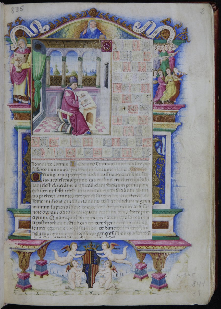 Johannes Tinctoris portréja az Opus musicesből Joannis Tinctoris, 1483 alkotó: Nardo Rapicano