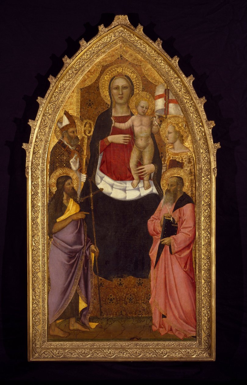 Madonna és gyermeke trónra lépnek Zenobiusz, Keresztelő János, Reparata és János evangélista szentjeivel alkotó: Nardo di Cione