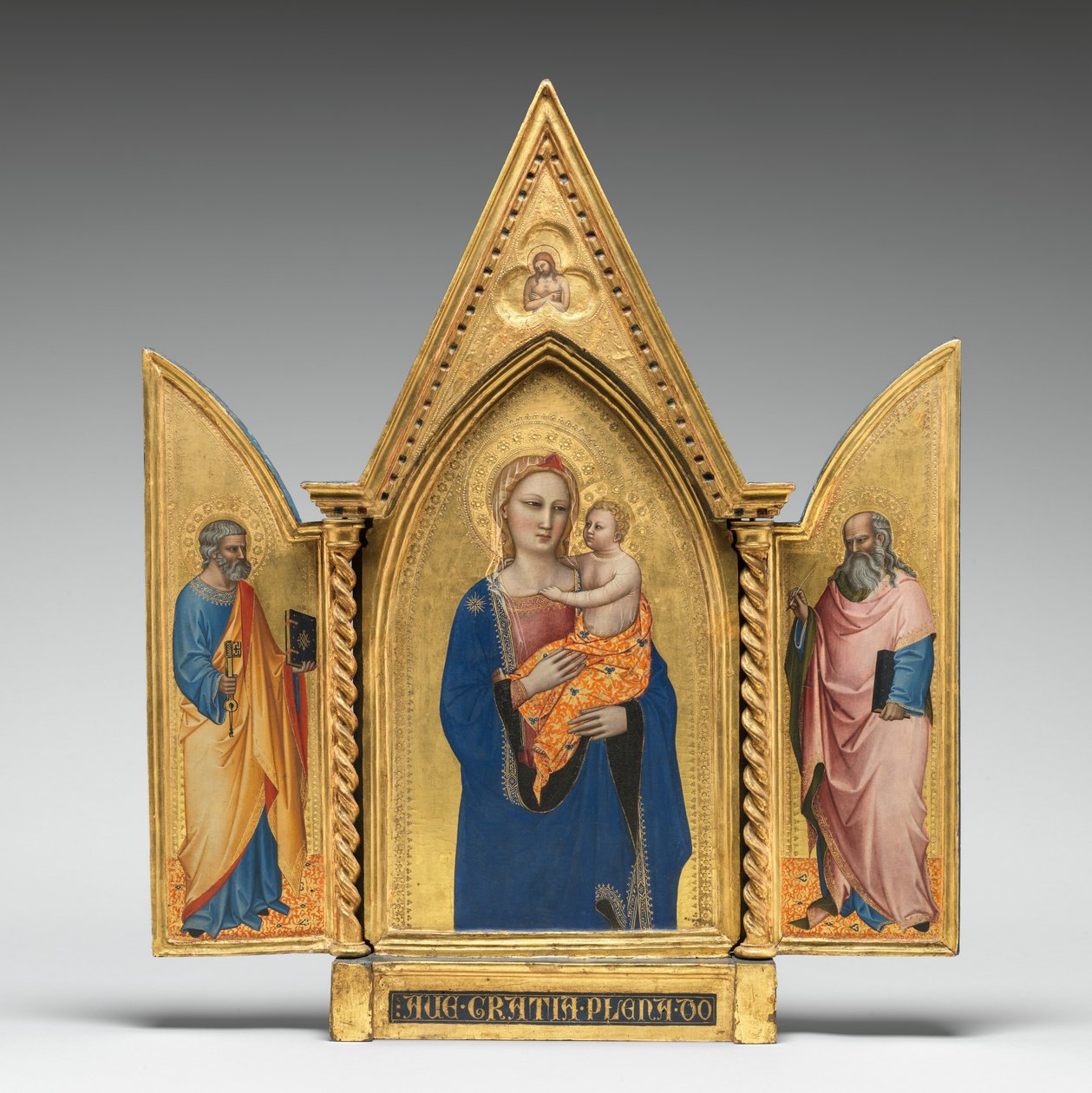 Madonna és gyermek, Szent Péter és János evangélistával, valamint a Fájdalom emberével [egész triptichon] alkotó: Nardo di Cione