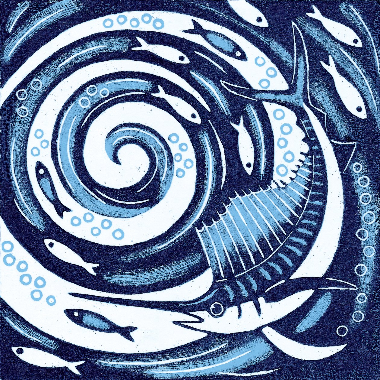 Vitorláshal, 2010 (színes fametszet) alkotó: Nat Morley