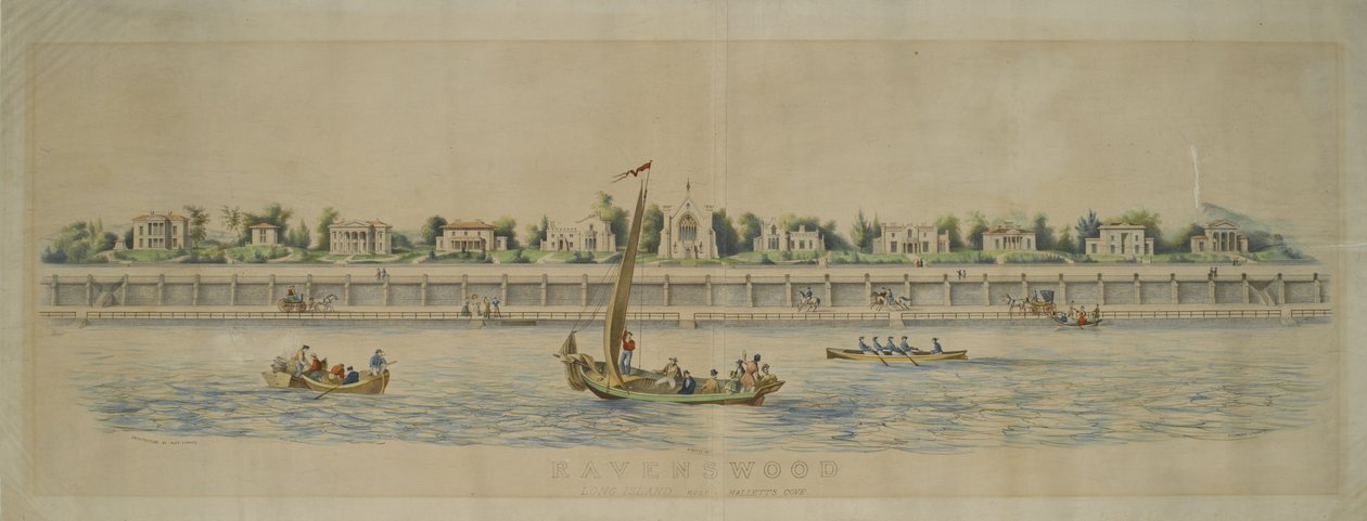 Ravenswood, Long Island, a Hallets Cove közelében (kézzel színezett litho) alkotó: Nathaniel Currier