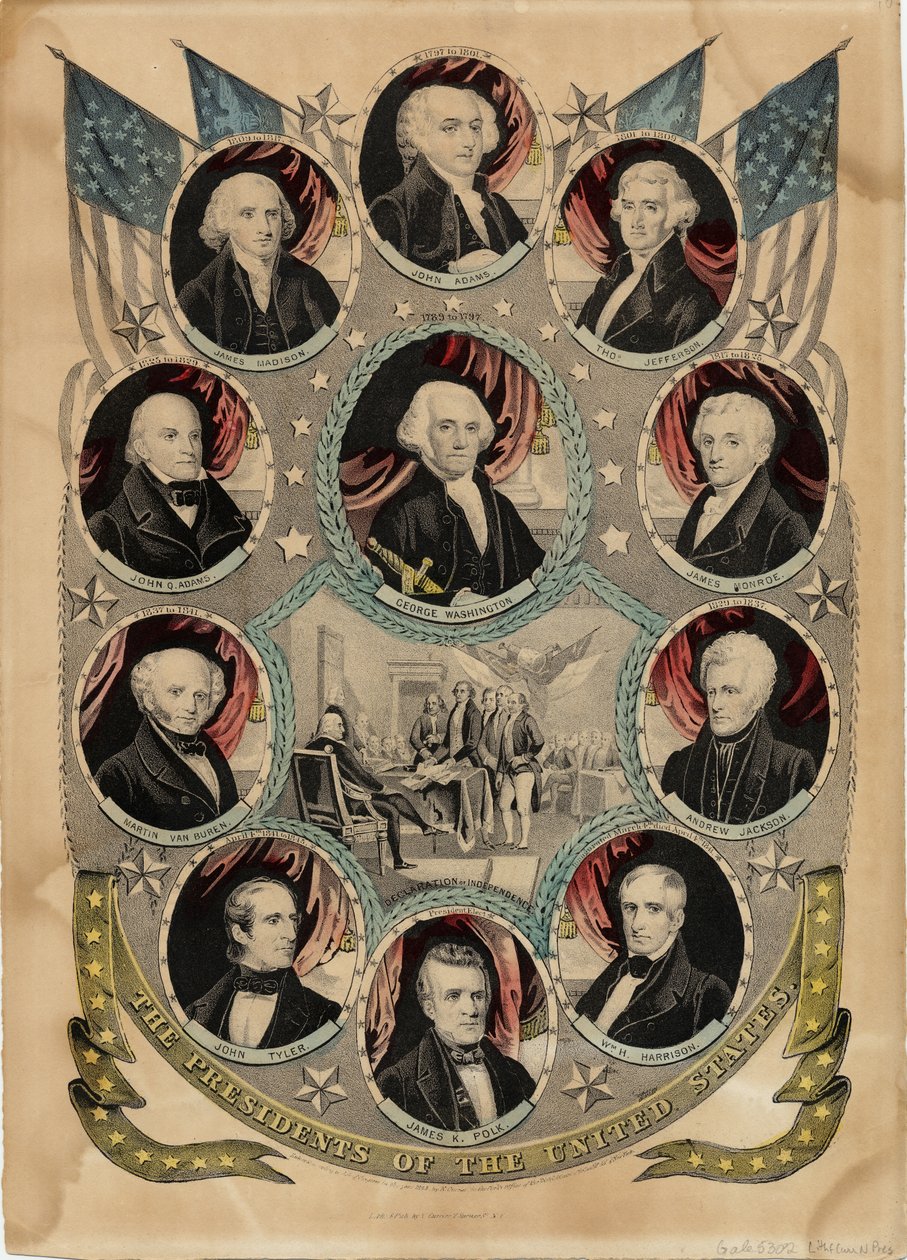 Az Egyesült Államok elnökei, kiadó: N. Currier, New York, 1844 körül alkotó: Nathaniel Currier