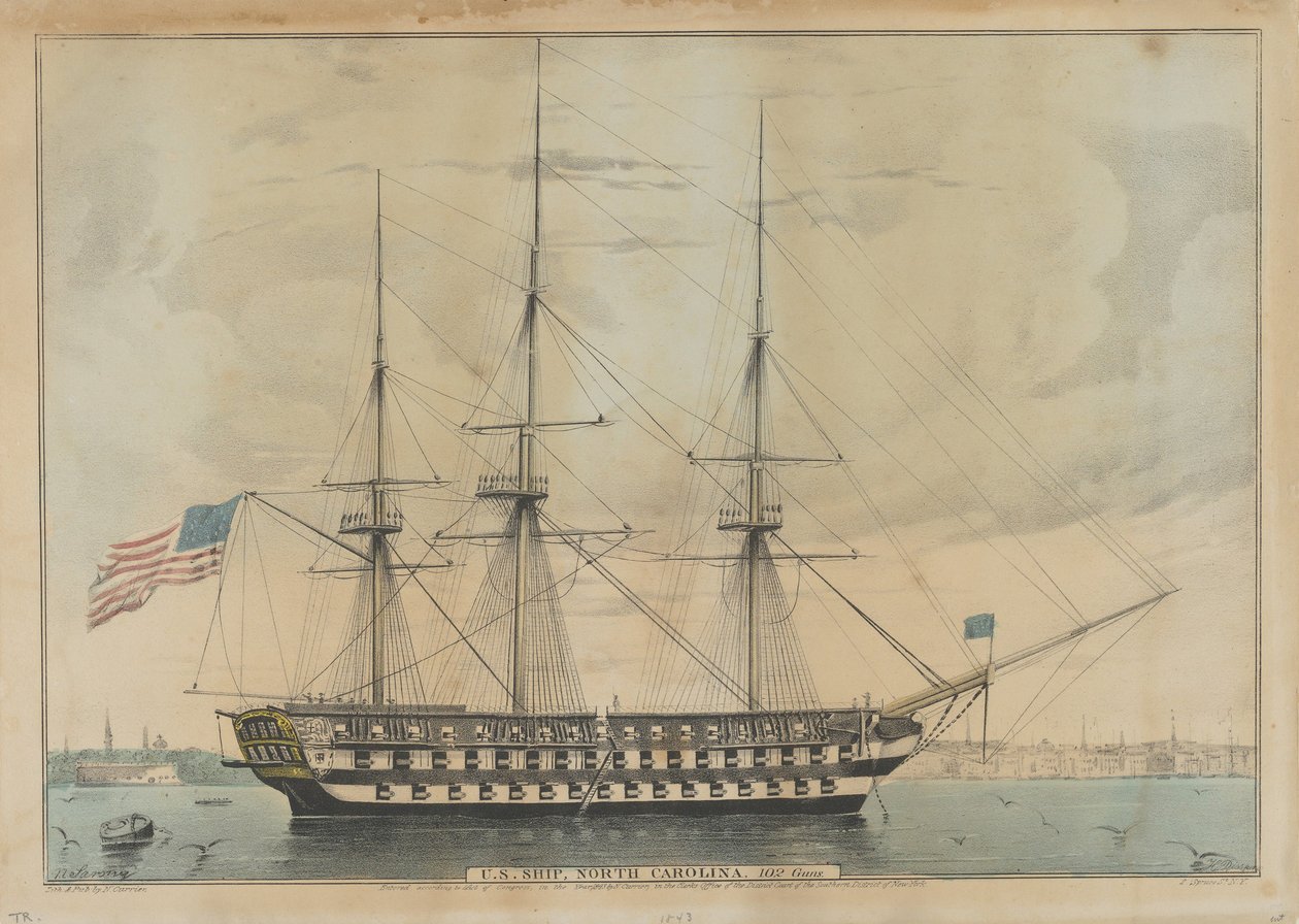 Amerikai Egyesült Államok hajó North Carolina, 102 Guns, 1843 alkotó: Nathaniel Currier