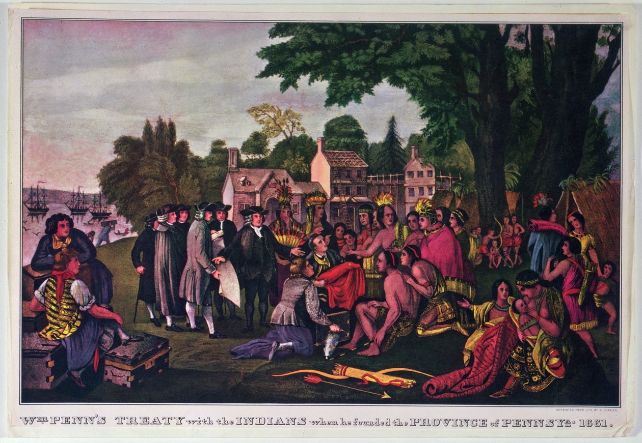 William Penn szerződése az indiánokkal, amikor megalapította Pennsylvania tartományt, 1661 alkotó: Nathaniel Currier