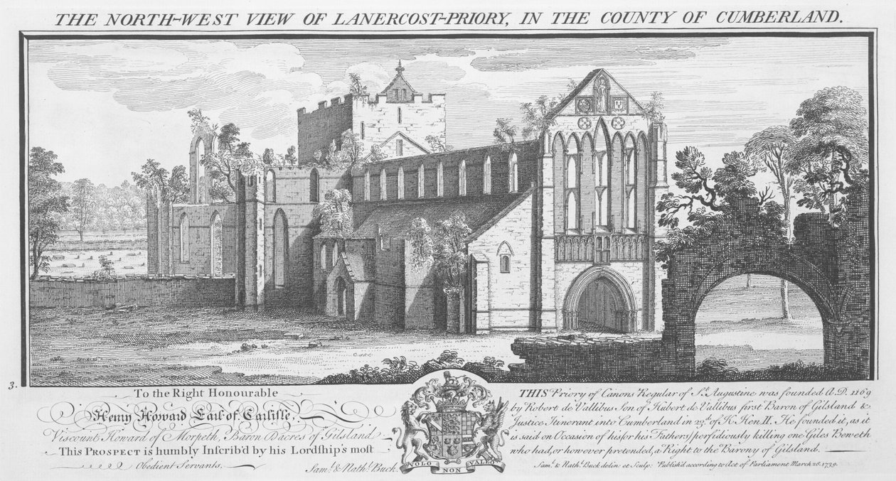 „North West View of Lanercost Priory in the County of Cumberland”, 1739 alkotó: Nathaniel Buck
