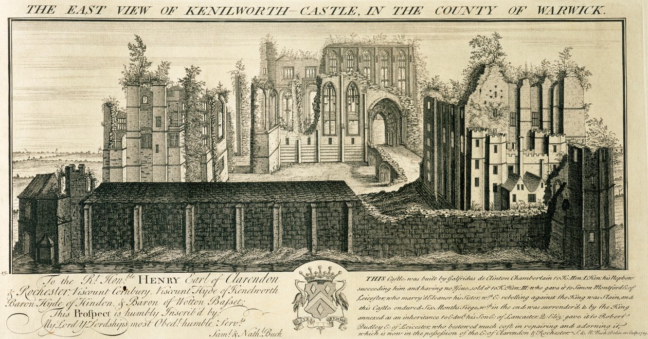 "A Kenilworth-kastély keleti képe Warwick megyében", 1729 alkotó: Nathaniel Buck