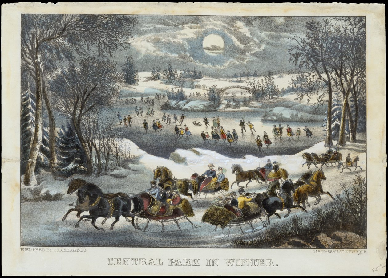 Central Park in Winter, 1877-94., 1877-94. Alkotók: Nathaniel Currier, James Merritt Ives, Currier és Ives. alkotó: Currier and Ives