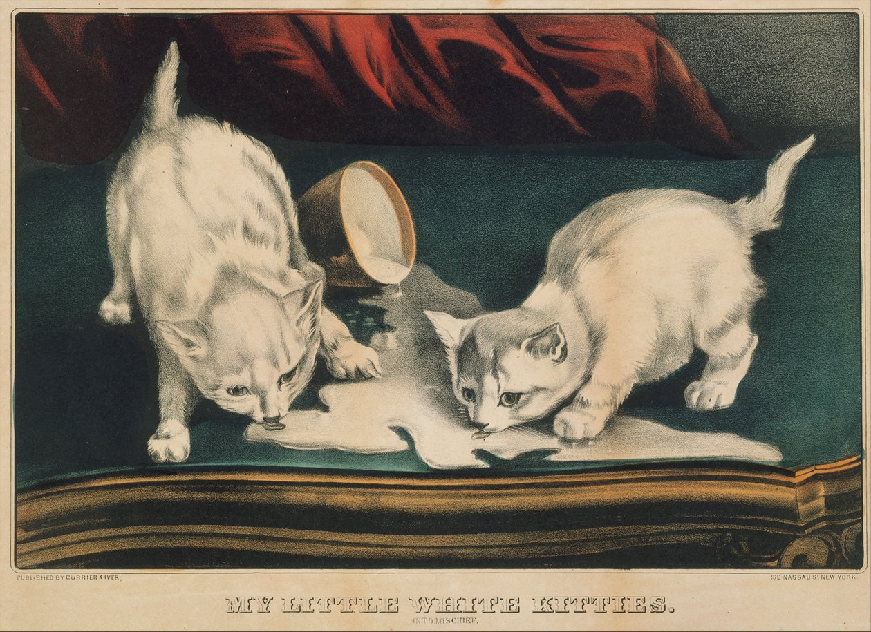 My Little White Kitties - Into Mischief, 1871., 1871. Alkotók: Nathaniel Currier, James Merritt Ives, Currier és Ives. alkotó: Currier and Ives