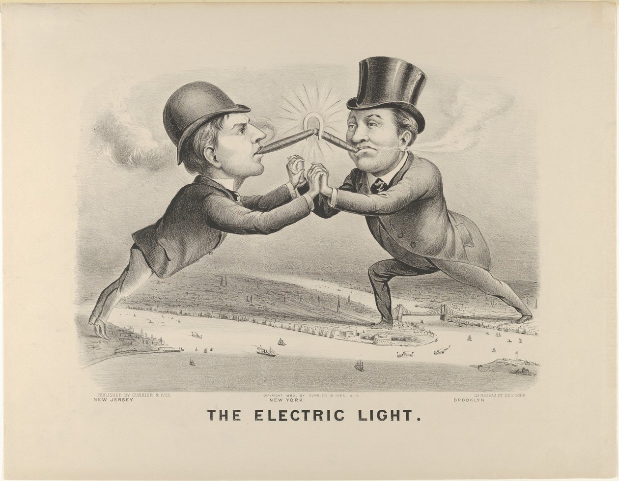 Az elektromos fény, 1880., 1880. Alkotók: Nathaniel Currier, James Merritt Ives, Currier és Ives. alkotó: Currier and Ives
