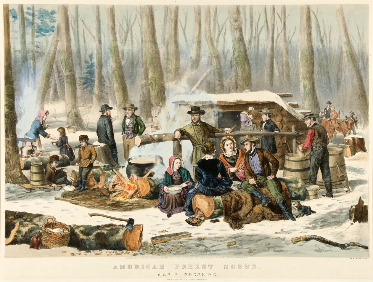 American Forest Scene - Maple Sugaring, pub. 1855 alkotó: Nathaniel Currier