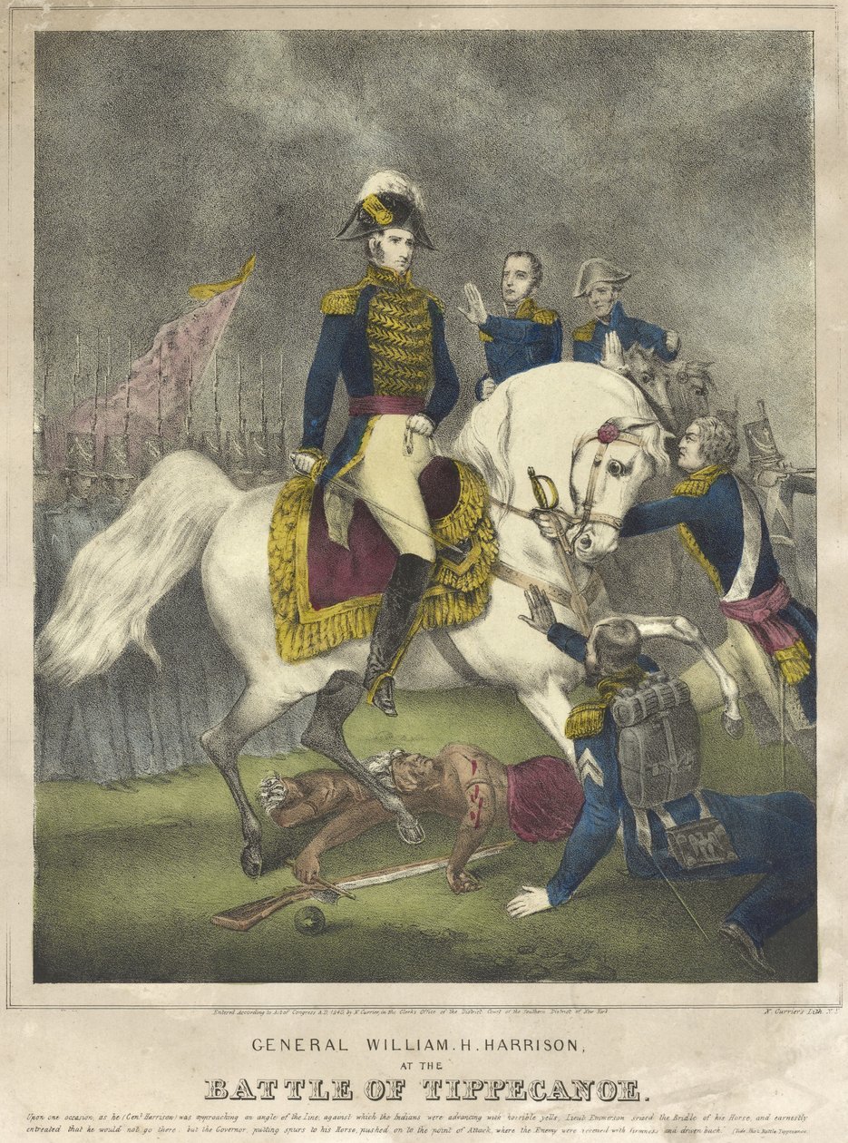 William H. Harrison tábornok a tippecanoe-i csatában, pub. 1840 alkotó: Nathaniel Currier