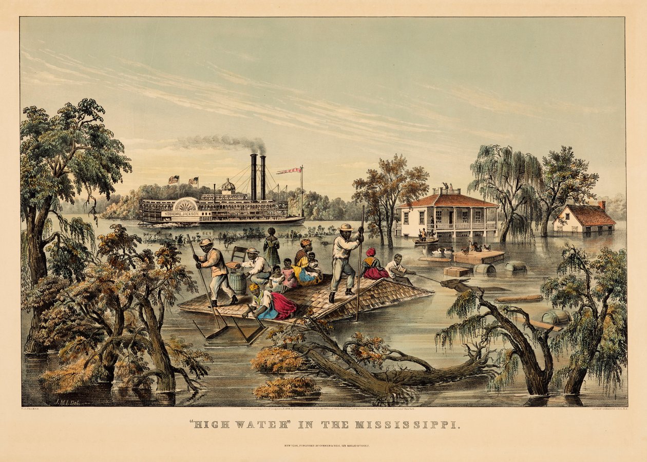 „Magas vízállás” a Mississippiben alkotó: Nathaniel Currier