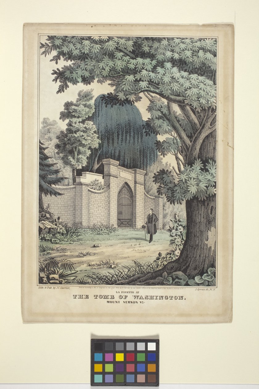 Lafayette Washington sírjánál (kézzel színezett litográfia) alkotó: Nathaniel Currier