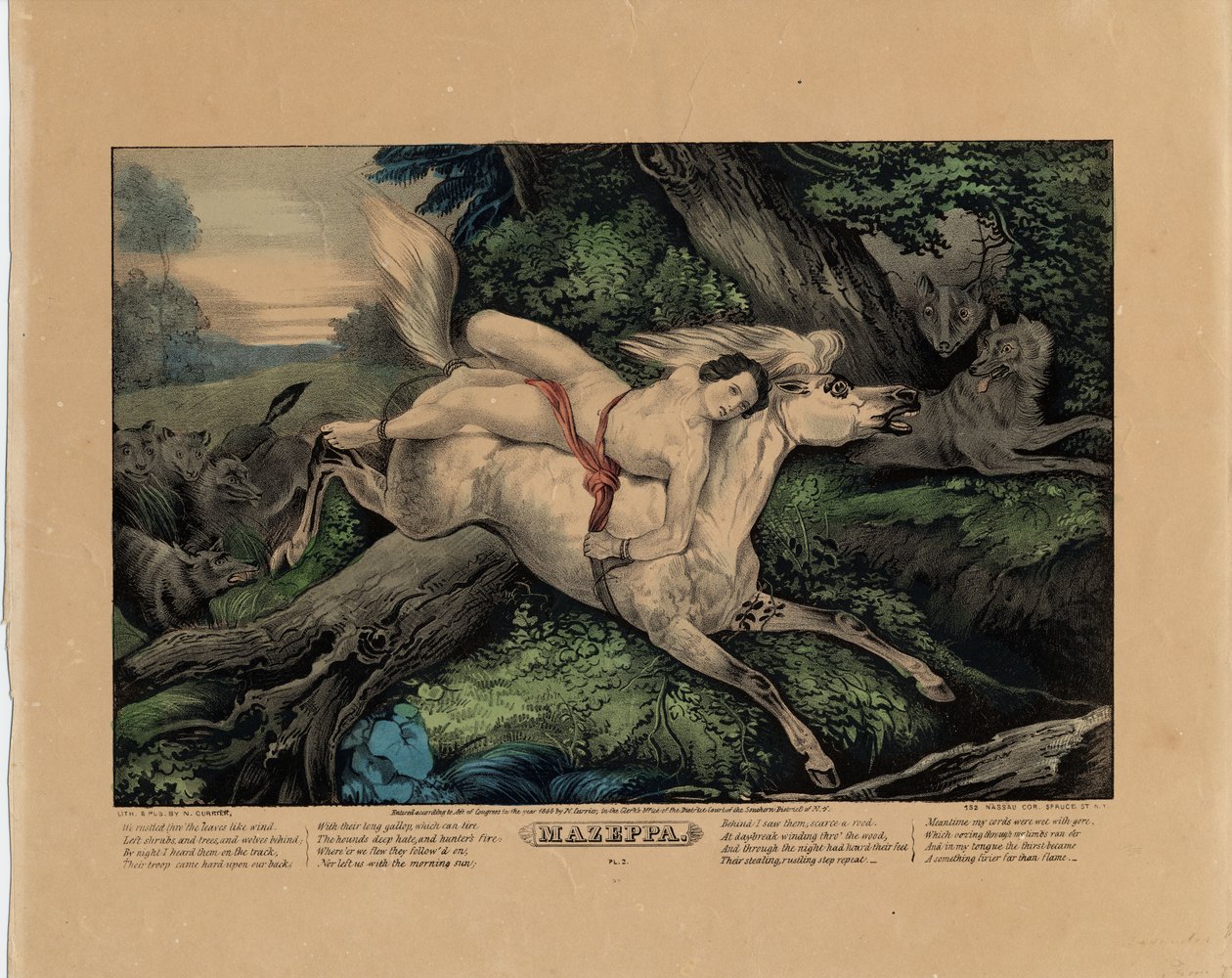 Mazeppa, 1846 (négyből kettes tábla, lásd még: 331977, 331978 és 331980) alkotó: Nathaniel Currier