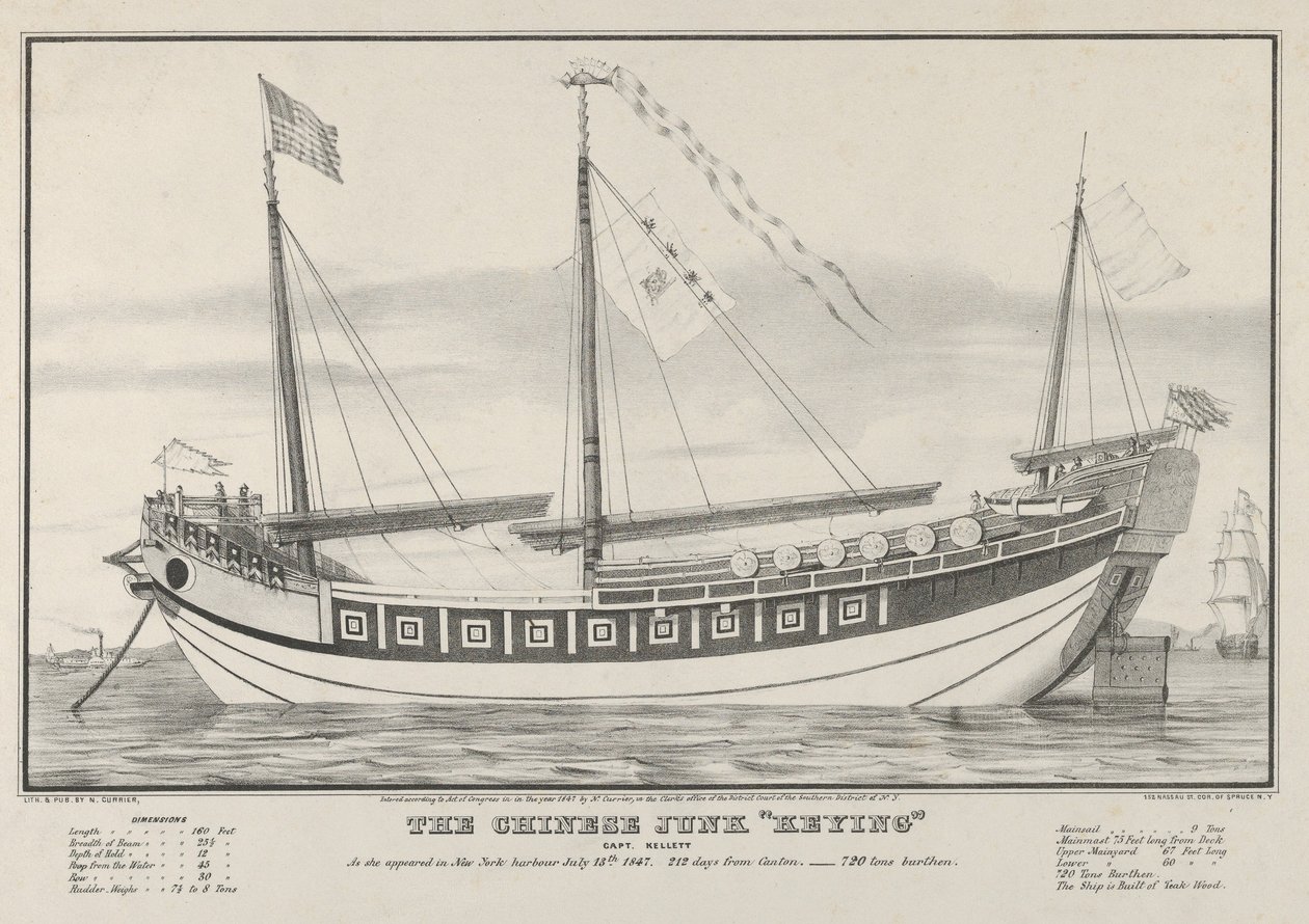A kínai szemétkulcsos – Kellett kapitány – Ahogy megjelent New York kikötőjében 1847. július 13-án... alkotó: Nathaniel Currier