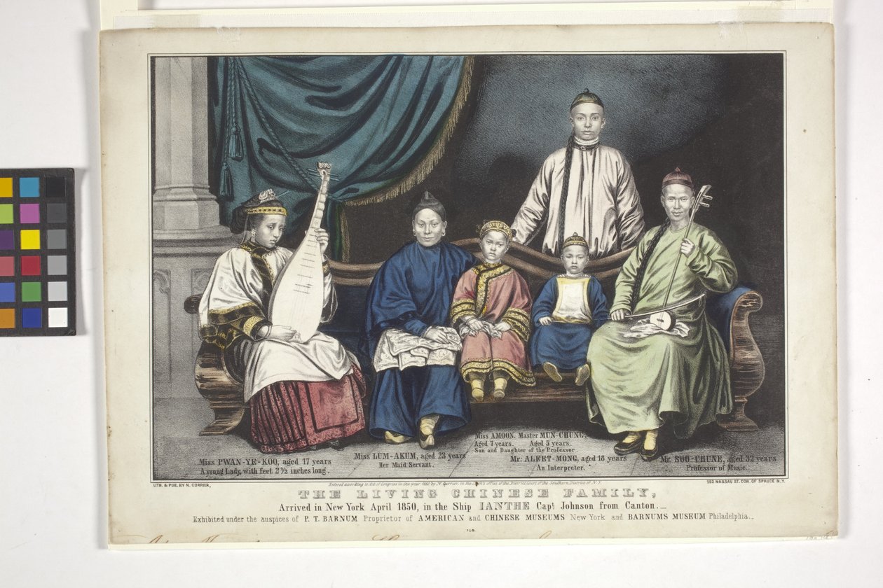 Az élő kínai család (kézzel színezett litográfia) alkotó: Nathaniel Currier