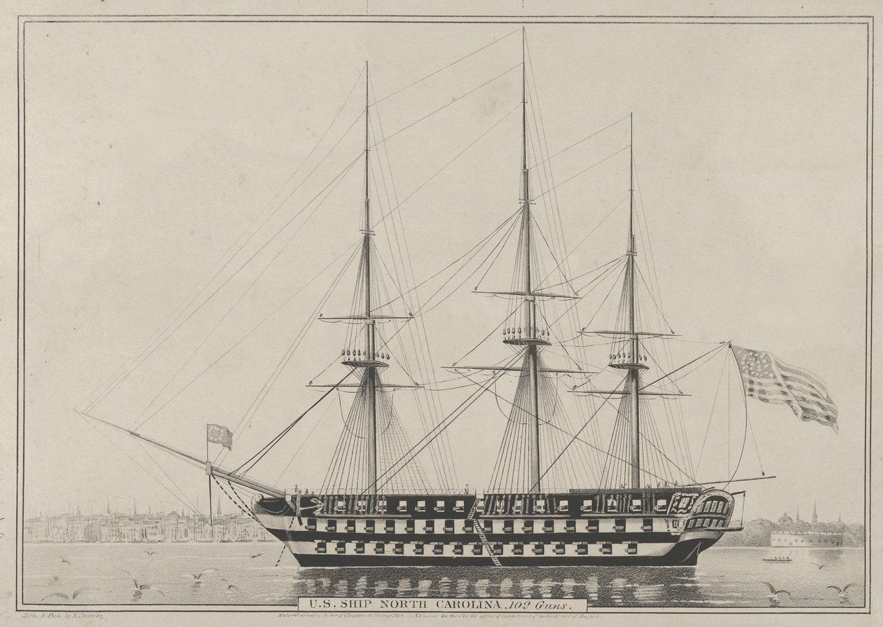 Amerikai Egyesült Államok Hajó North Carolina, 102 Guns, 1843., 1843. alkotó: Nathaniel Currier