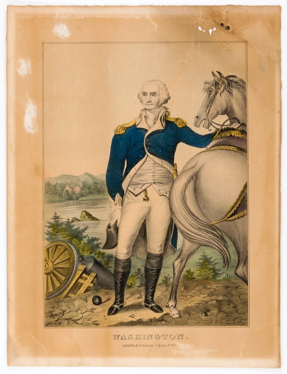 Washington (a lova mellett állva) alkotó: Nathaniel Currier