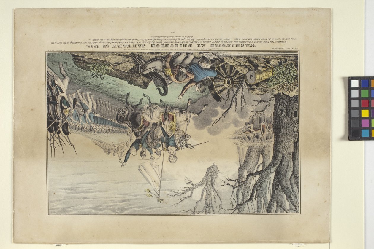 Washington Princetonban, 1777. január 30. (kézzel színezett litográfia) alkotó: Nathaniel Currier