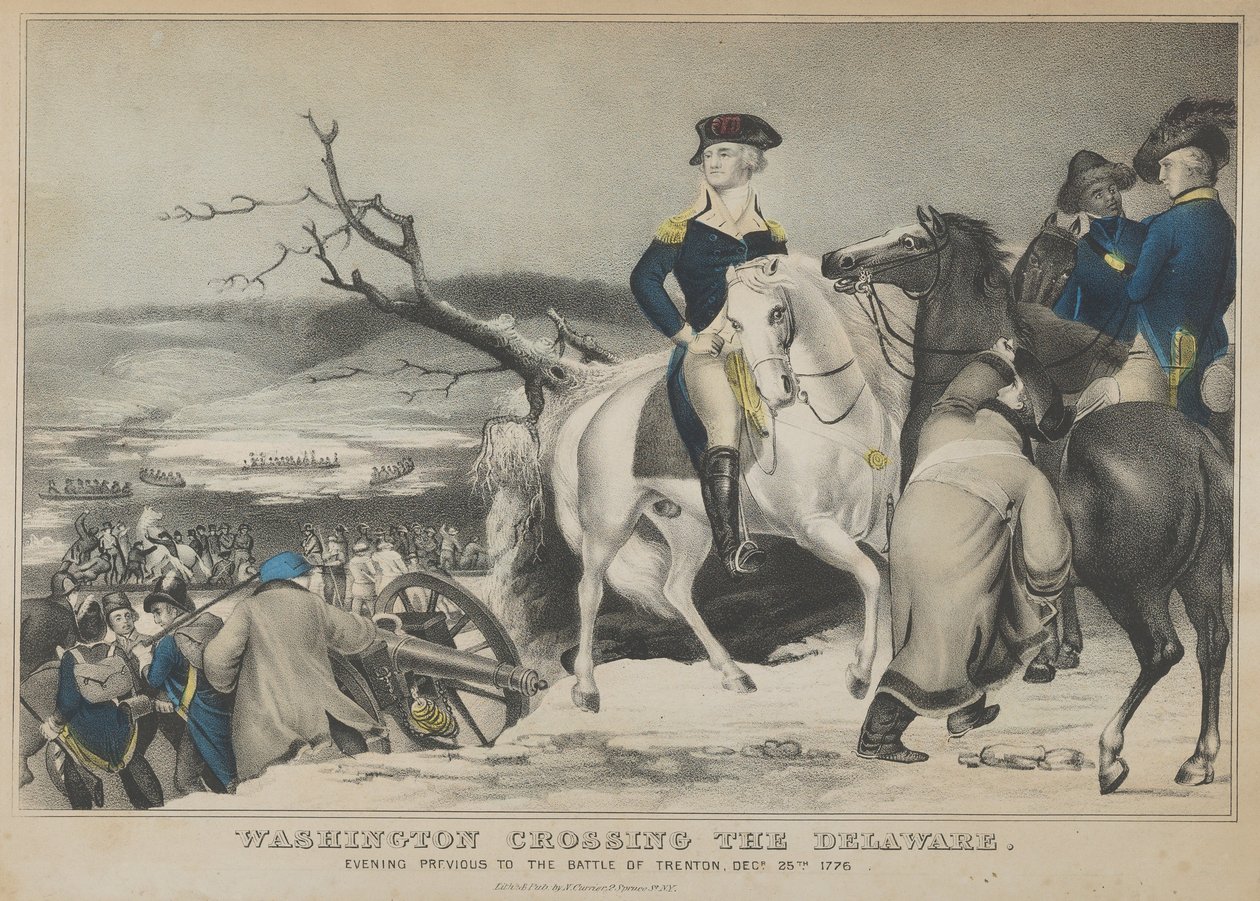 Washington átkelés a Delaware-en – a trentoni csatát megelőző este, 1847. december 25. alkotó: Nathaniel Currier