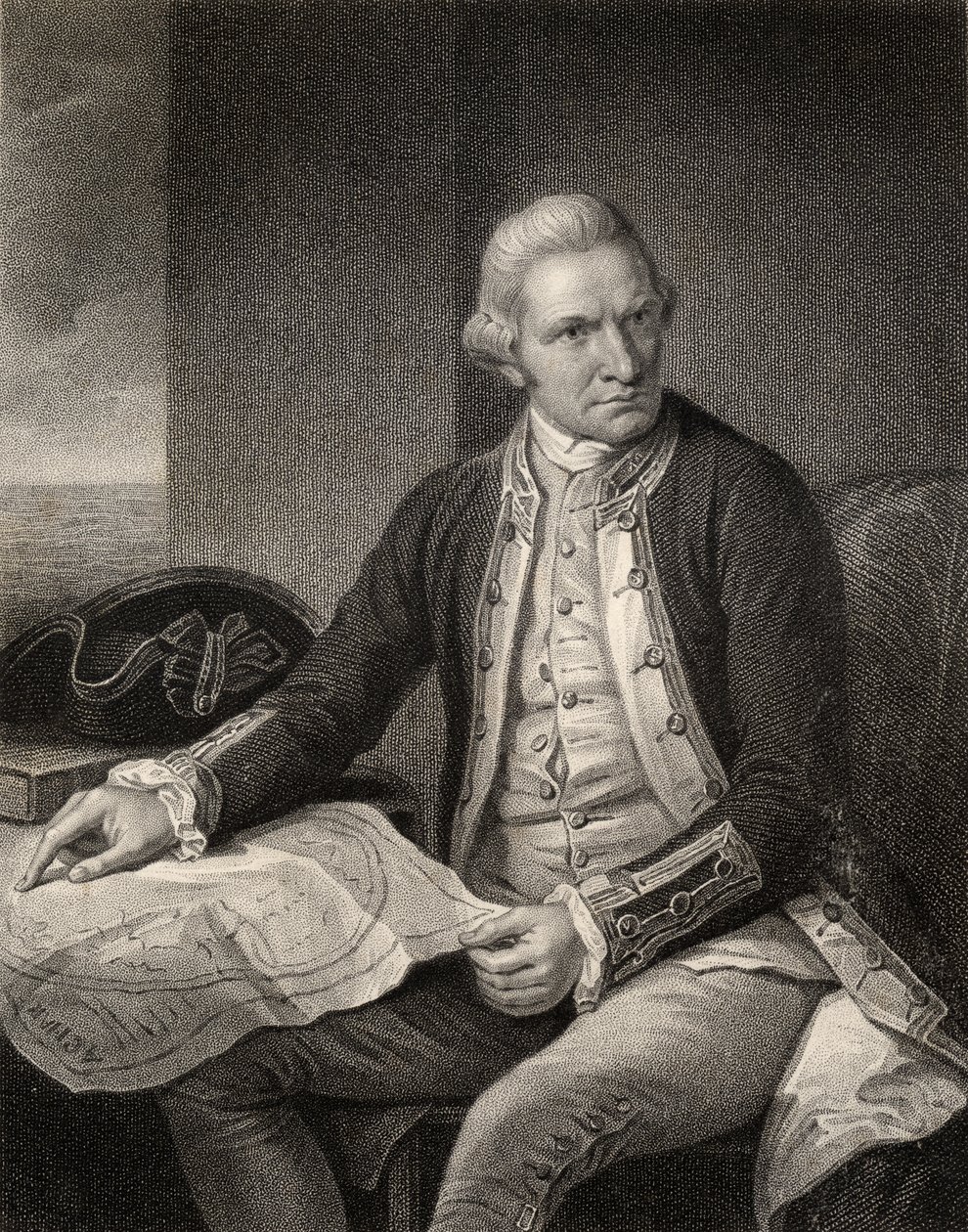James Cook kapitány, W. Holl metszete a „The National Portrait Gallery IV. kötetéből”, 1820 körül megjelent alkotó: Nathaniel Dance Holland