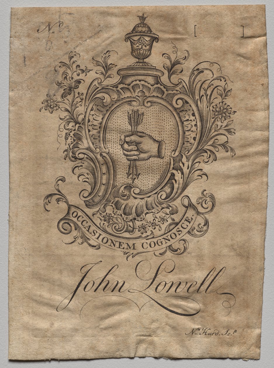 Könyvtábla: Címer John Lowell felirattal alkotó: Nathaniel Hurd