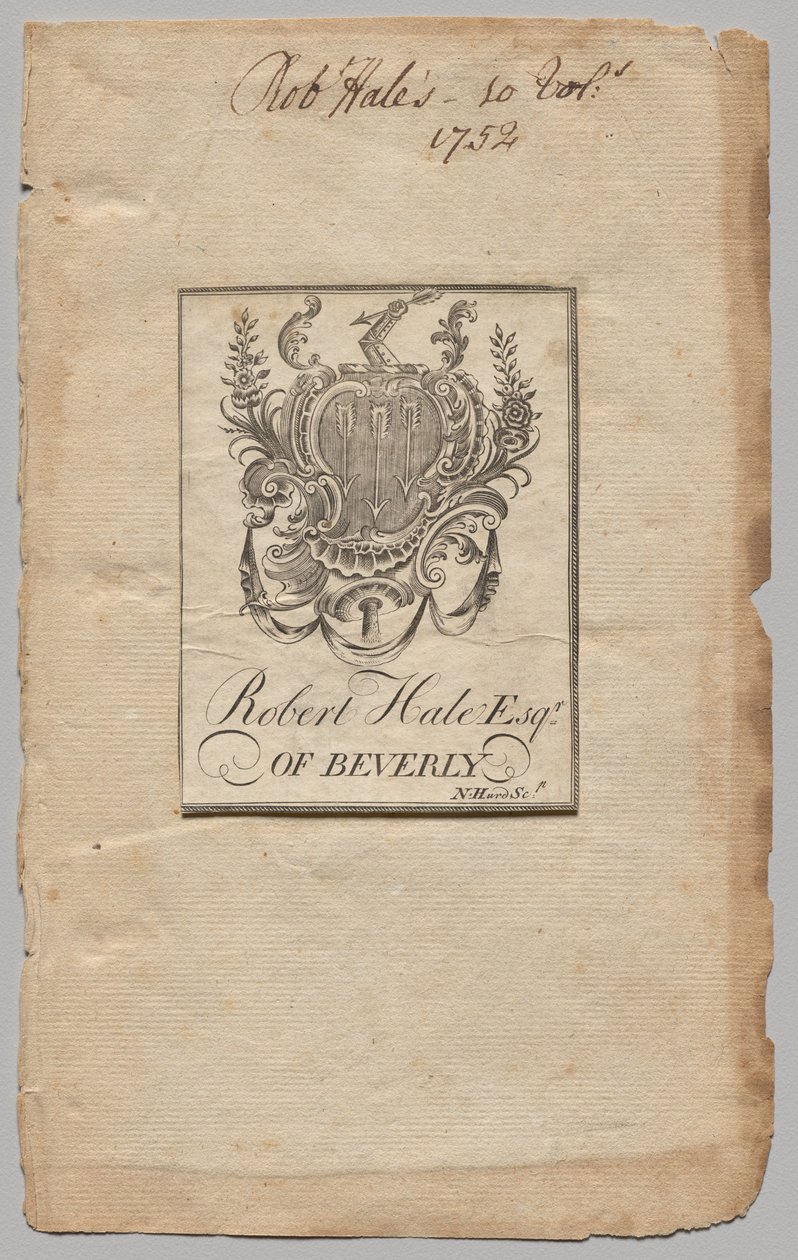 Könyvtábla: Címer Robert Hale-lel, Esq. felírva alkotó: Nathaniel Hurd
