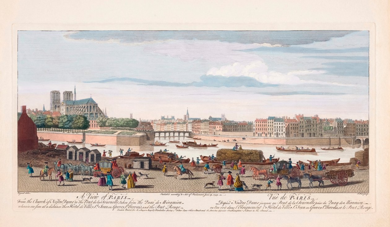 18. századi kilátás Párizsról, Franciaország (metszet) alkotó: Nathaniel Parr